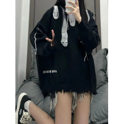 美式復古毛衣女秋冬裝設計感街頭寬松顯瘦針織衫vintage破洞上衣