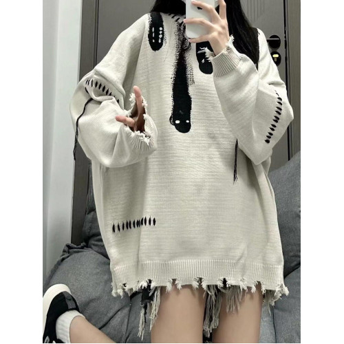 美式復古毛衣女秋冬裝設計感街頭寬松顯瘦針織衫vintage破洞上衣