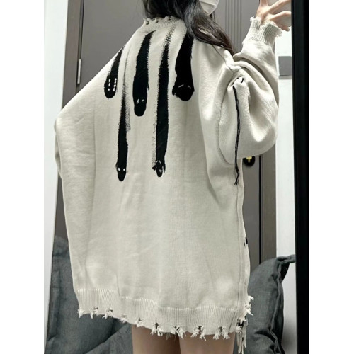 美式復古毛衣女秋冬裝設計感街頭寬松顯瘦針織衫vintage破洞上衣