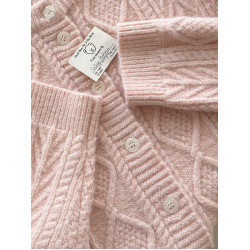 復古麻花 溫柔櫻花粉 古著感奶油杏 針織毛衣開衫 K