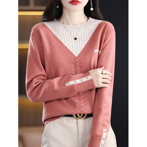 拉夏貝爾打底衫女秋冬假兩件針織上衣春秋時尚洋氣短款加大碼毛衣