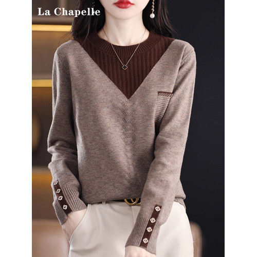 拉夏貝爾打底衫女秋冬假兩件針織上衣春秋時尚洋氣短款加大碼毛衣