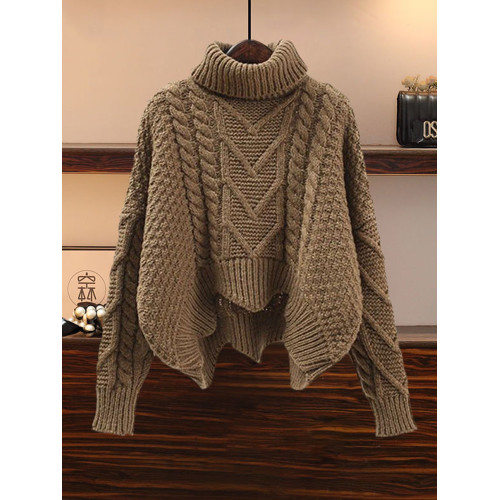 高領麻花毛衣女秋季新款寬松顯瘦韓版設計感小衆高腰半身裙兩件套