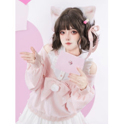 啦啦醬 兔絨絨 原創設計奈奈風水色甜美可愛風百搭秋冬款露肩毛衣