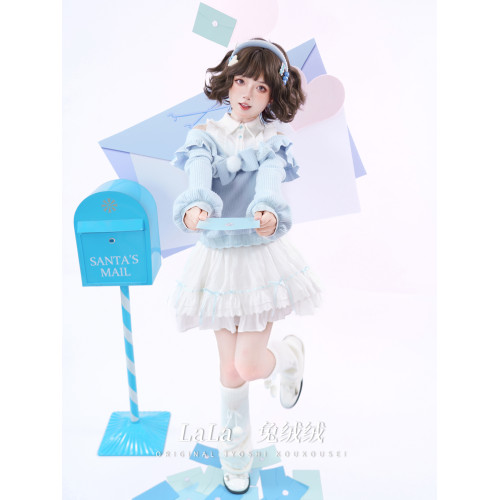 啦啦醬 兔絨絨 原創設計奈奈風水色甜美可愛風百搭秋冬款露肩毛衣