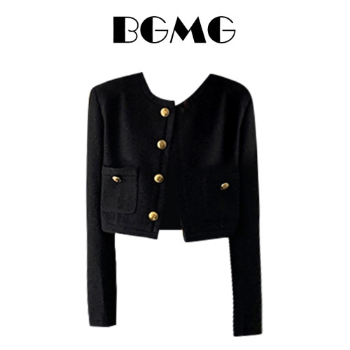 學院風穿搭黑色長袖夾克小香風秋冬開衫女圓領短款設計感洋氣外套 學院風穿搭黑色長袖夾克小香風秋冬開衫女圓領短款設計感洋氣外套