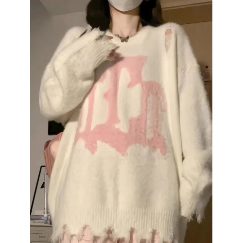 奶fufu慵懶風毛衣外套女秋冬復古寬松設計感破壞風軟糯針織衫上衣