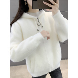 秋冬季新款水貂絨開衫2025春秋韓版寬松加厚洋氣女士毛衣翻領外套