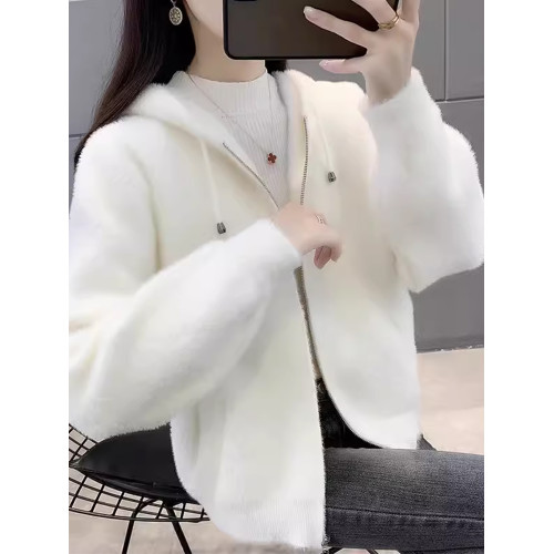 秋冬季新款水貂絨開衫2025春秋韓版寬松加厚洋氣女士毛衣翻領外套 秋冬季新款水貂絨開衫2025春秋韓版寬松加厚洋氣女士毛衣翻領外套