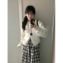 Up and on 復古百搭純色韓女溫柔慵懶軟糯麻花針織短開衫毛衣外套