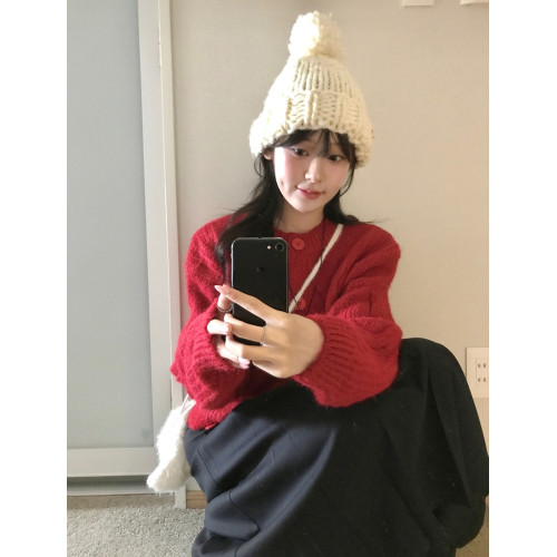 Up and on 復古百搭純色韓女溫柔慵懶軟糯麻花針織短開衫毛衣外套