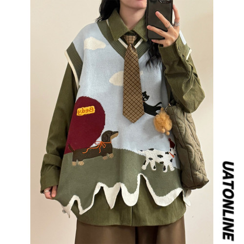 UATONLINE秋季童趣可愛不規則針織衫馬甲曡穿毛衣套頭無袖背心女