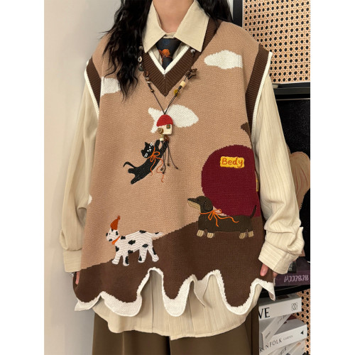 UATONLINE秋季童趣可愛不規則針織衫馬甲曡穿毛衣套頭無袖背心女