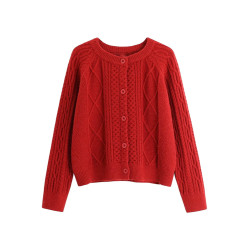 軟糯慵懶風復古紅色毛衣外套女秋冬季2025新款高級感寬松針織開衫