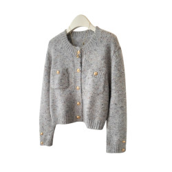 小香風點點正肩毛衣外套女2025早秋裝新款胖mm高級感輕奢針織開衫