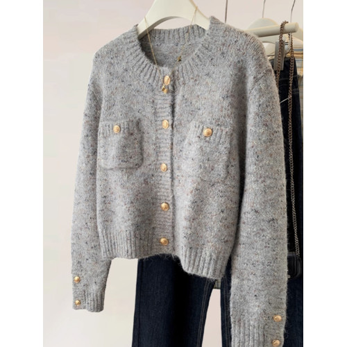 小香風點點正肩毛衣外套女2025早秋裝新款胖mm高級感輕奢針織開衫