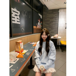 藍色麻花套頭針織毛衣女冬季穿搭慵懶加厚正肩內搭針織衫上衣秋冬