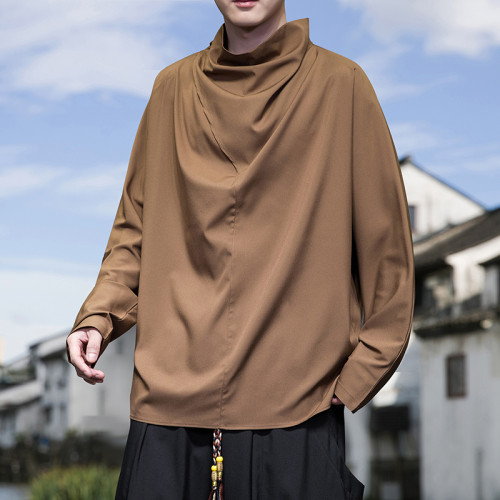 暗黑系山本風小衆半高領長袖T恤男不規則設計新中式男裝寬松打底 暗黑系山本風小衆半高領長袖T恤男不規則設計新中式男裝寬松打底