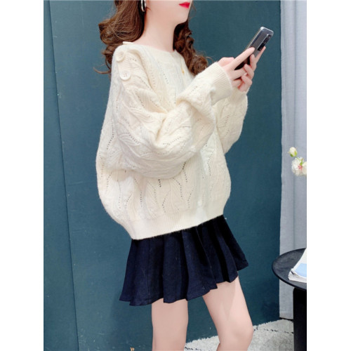 復古港風一字肩毛衣女春秋2025新款外穿寬松慵懶風百搭針織衫上衣