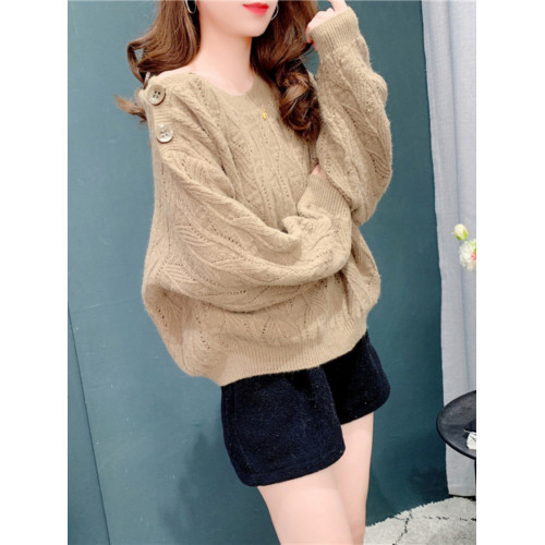 復古港風一字肩毛衣女春秋2025新款外穿寬松慵懶風百搭針織衫上衣