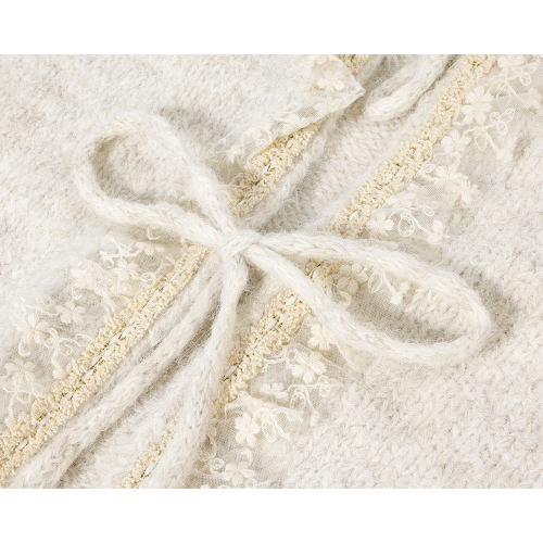 XinmonLee韓系甜美蕾絲拼接溫柔風系帶毛衣開衫秋冬休閒軟糯外套