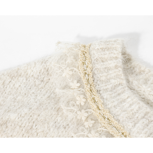 XinmonLee韓系甜美蕾絲拼接溫柔風系帶毛衣開衫秋冬休閒軟糯外套