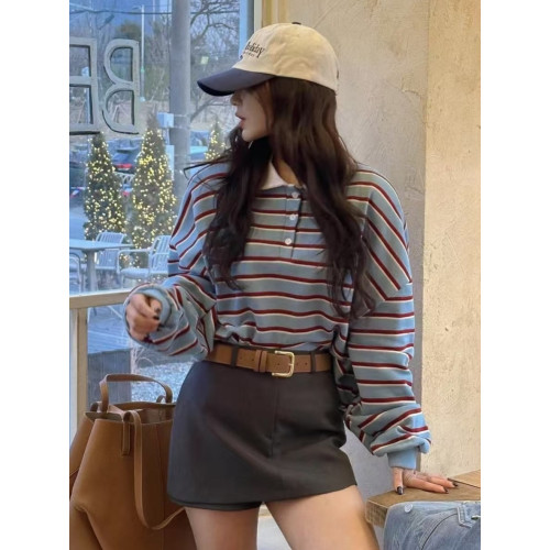 2025新款翻領系釦薄款衛衣女時尚洋氣寬松百搭小個子多巴胺上衣潮