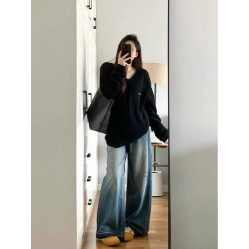 大碼v領黑色套頭毛衣女秋冬季2025新款寬松軟糯慵懶風針織衫上衣