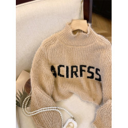 美拉德穿搭高領套頭短款毛衣女秋季季小個子寬松軟糯海馬毛針織衫