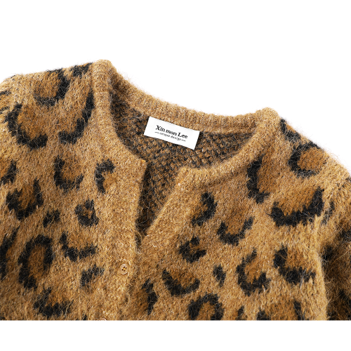 XinmonLee高級慵懶風豹紋美拉德毛衣開衫秋冬季復古短款顯瘦外套