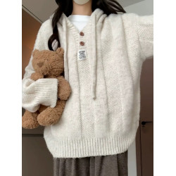 軟糯連帽套頭針織毛衣女秋冬春秋季外穿寬松慵懶加厚上衣衛衣外套