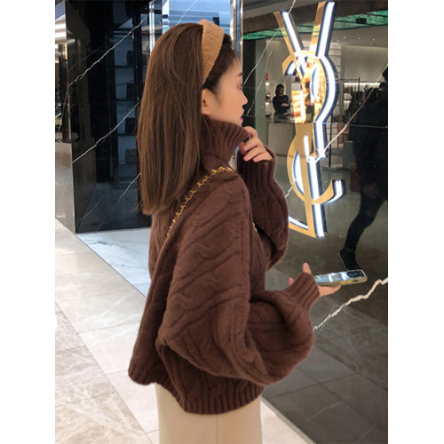 高領麻花毛衣少女秋冬裝2025新款初中高中學生加厚慵懶復古針織衫
