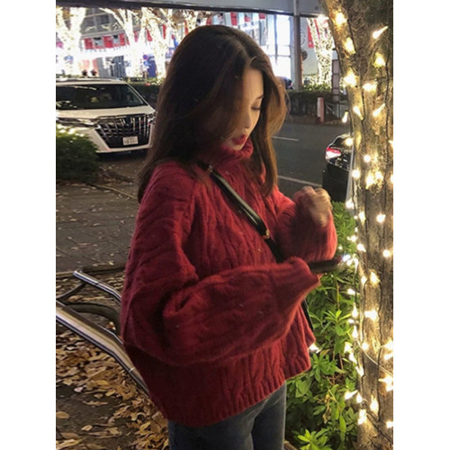 高領麻花毛衣少女秋冬裝2025新款初中高中學生加厚慵懶復古針織衫