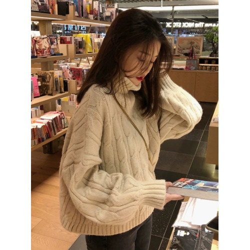 高領麻花毛衣少女秋冬裝2025新款初中高中學生加厚慵懶復古針織衫