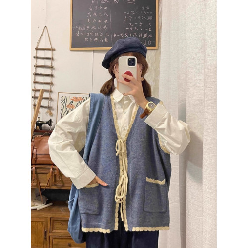 胖MM200斤特大碼女學院風針織毛衣開衫馬甲背心長袖襯衫兩件套秋