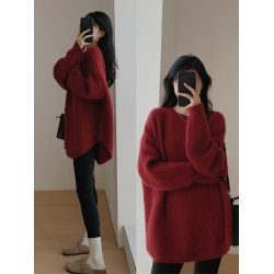 紫色中長款寬松針織衫茶裡茶氣別致上衣外套多巴胺軟糯毛衣女秋季