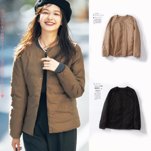 日系簡約女裝輕薄可攜式可收納圓領純色白鴨絨外穿內搭兩用羽絨服 日系簡約女裝輕薄可攜式可收納圓領純色白鴨絨外穿內搭兩用羽絨服