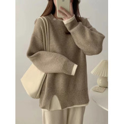 中長款毛衣女秋冬季外穿2025新款韓系寬松慵懶風假兩件針織衫加厚