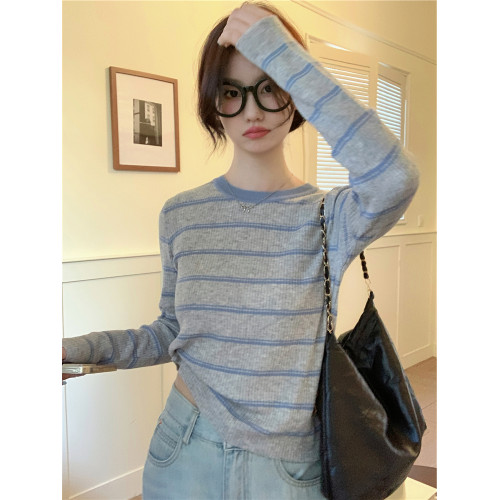 別致小衆撞色條紋打底衫女2025春秋韓版減齡長袖上衣套頭針織毛衣 別致小衆撞色條紋打底衫女2025春秋韓版減齡長袖上衣套頭針織毛衣