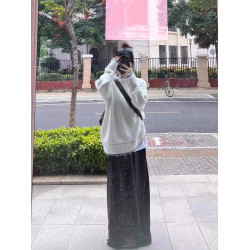 慵懶風白色針織毛衣女2025早秋新款寬松軟糯高級感假兩件秋冬上衣