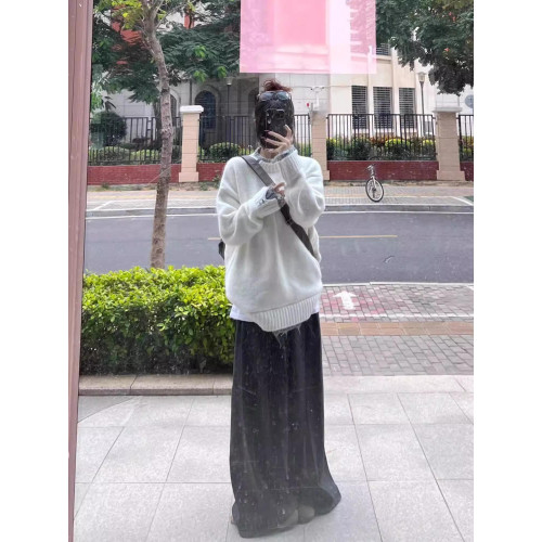 慵懶風白色針織毛衣女2025早秋新款寬松軟糯高級感假兩件秋冬上衣 慵懶風白色針織毛衣女2025早秋新款寬松軟糯高級感假兩件秋冬上衣