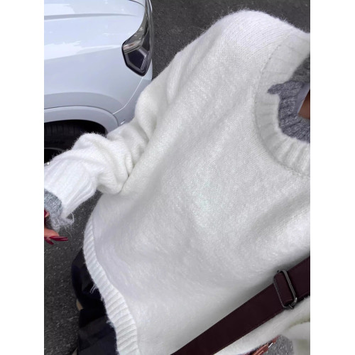 慵懶風白色針織毛衣女2025早秋新款寬松軟糯高級感假兩件秋冬上衣 慵懶風白色針織毛衣女2025早秋新款寬松軟糯高級感假兩件秋冬上衣