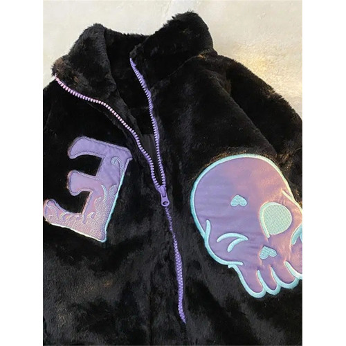 胖mm300斤大碼美式復古羊羔毛絨棉服女秋冬寬松刺綉字母立領外套 胖mm300斤大碼美式復古羊羔毛絨棉服女秋冬寬松刺綉字母立領外套