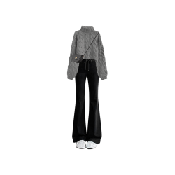 韓系冬季穿搭灰色高領毛衣慵懶復古高級感衣服巨好看的冬裝針織衫