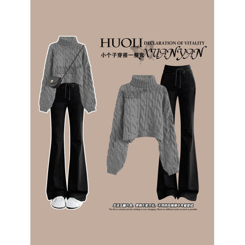 韓系冬季穿搭灰色高領毛衣慵懶復古高級感衣服巨好看的冬裝針織衫 韓系冬季穿搭灰色高領毛衣慵懶復古高級感衣服巨好看的冬裝針織衫