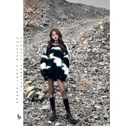 日系慵懶風不規則條紋寬松水貂毛衣高級感oversize甜颯風針織衫潮