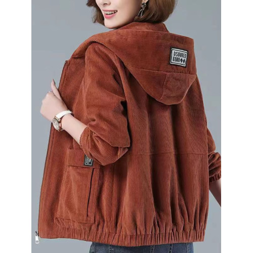 燈芯絨短款外套女秋冬韓版寬松2025新款大碼連帽休閒中年媽媽夾克 燈芯絨短款外套女秋冬韓版寬松2025新款大碼連帽休閒中年媽媽夾克