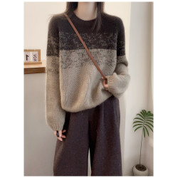 秋冬小個子新款圓領網紅女寬松加厚時尚顯瘦羊絨針織毛衣打底衫潮