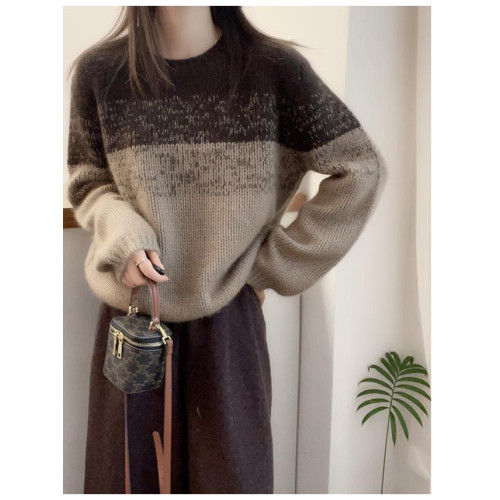 秋冬小個子新款圓領網紅女寬松加厚時尚顯瘦羊絨針織毛衣打底衫潮