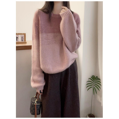 秋冬小個子新款圓領網紅女寬松加厚時尚顯瘦羊絨針織毛衣打底衫潮